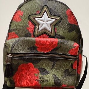 Coach Green and Red Floral Backpack